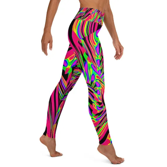 Neon Acid Wave Pink High-Waisted Yoga Leggings