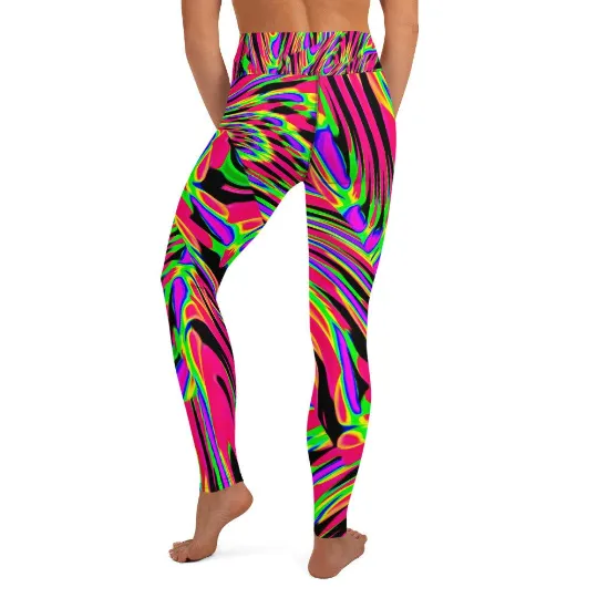 Neon Acid Wave Pink High-Waisted Yoga Leggings