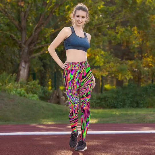 Neon Acid Wave Pink High-Waisted Yoga Leggings