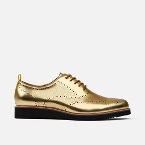 Oscar Gold Patent Leather Wholecut Brogue Sneakers