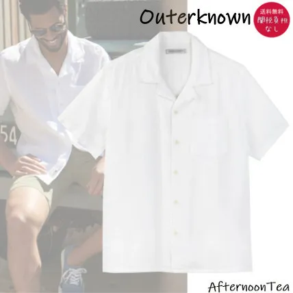 Outer known  |Button-down Linen Street Style Plain Short Sleeves Handmade