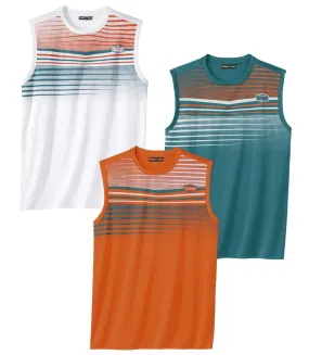 Pack of 3 Men's Sporty Vests - Orange Green White