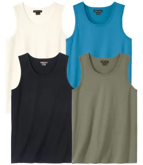 Pack of 4 Men's Plain Vests - White Blue Khaki Black