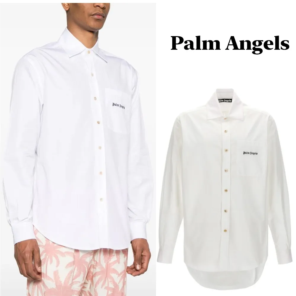 Palm Angels  |Button-down Monogram Blended Fabrics Street Style