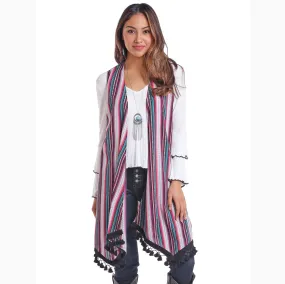 Panhandle Women's Pink, Turquoise, and White Stripe Vest Kimono