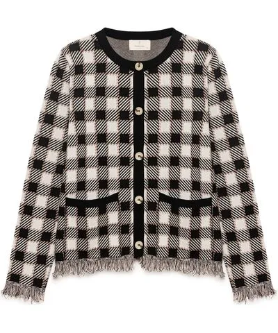 Peraluna Women's Black / White Diana Plaid Knit Jacket