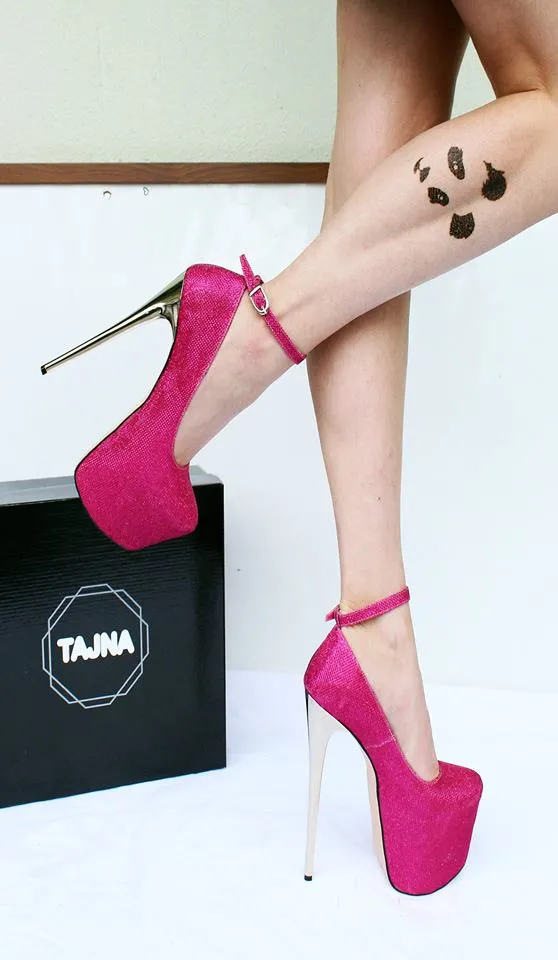 Pink Shimmer High Heel Platform Shoes