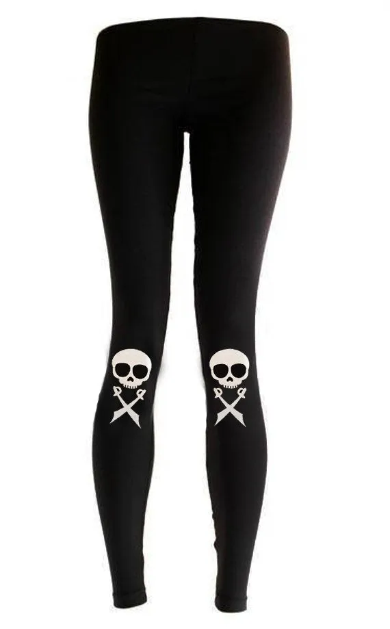 Pirate skull Knee Pad print leggings