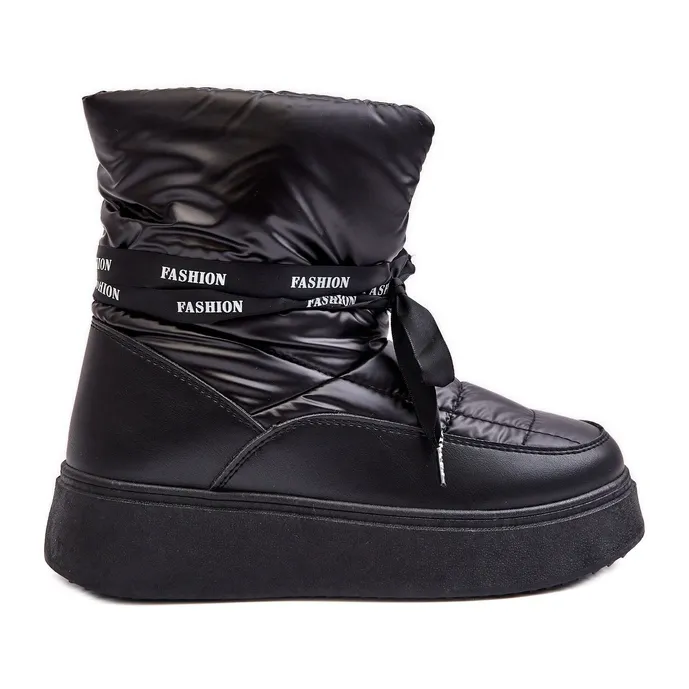 PS1 Women's Snow Boots With Decorative Lacing Black Siracna