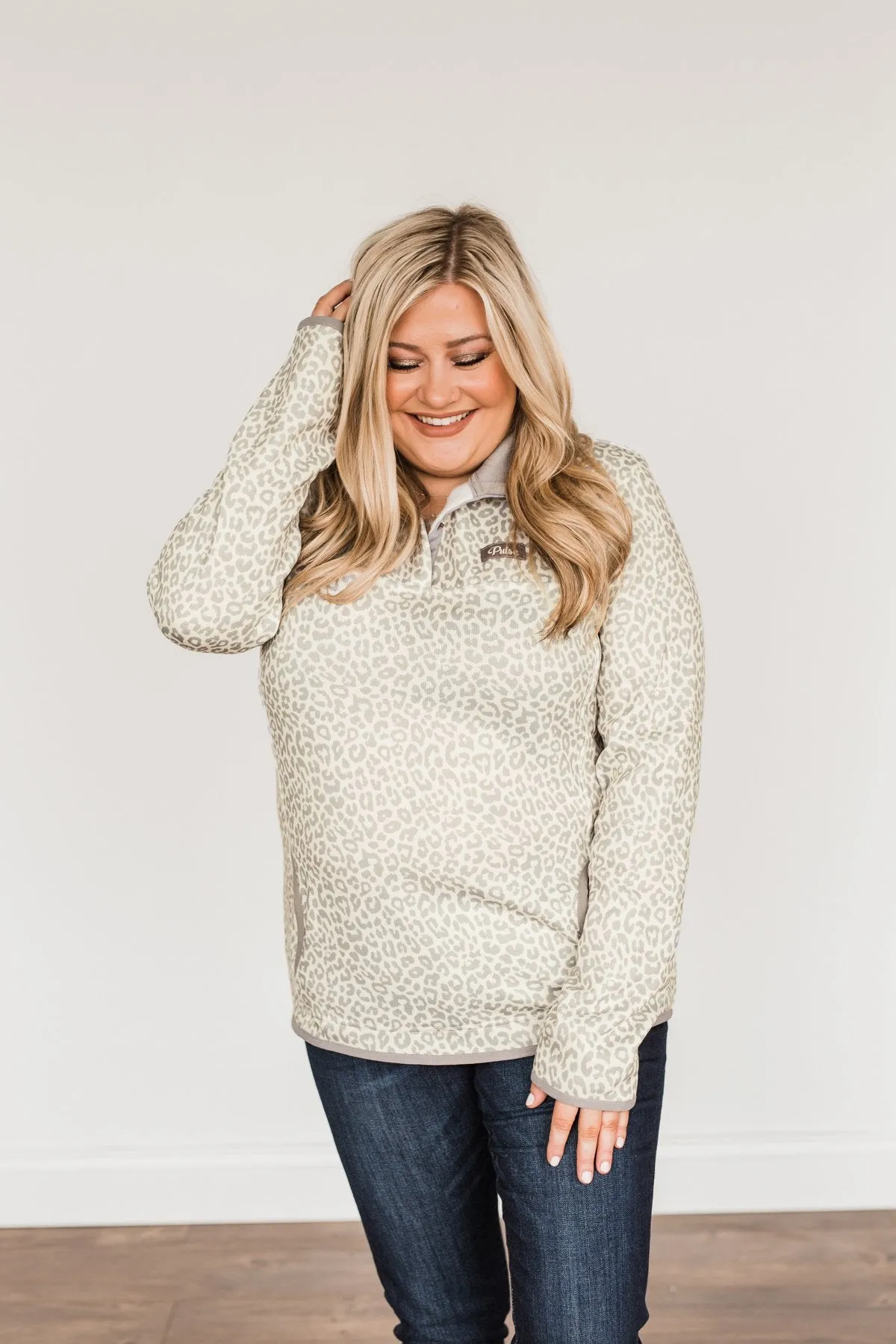 Pulse Exclusive Quarter Button Pullover- Cream Leopard