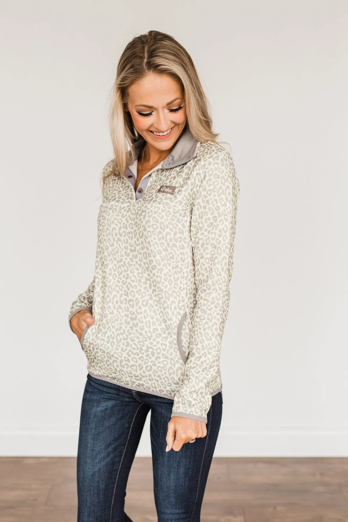 Pulse Exclusive Quarter Button Pullover- Cream Leopard