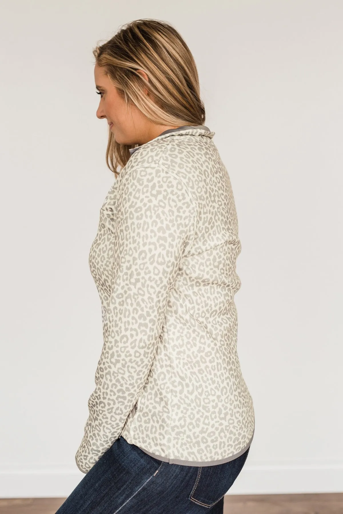 Pulse Exclusive Quarter Button Pullover- Cream Leopard