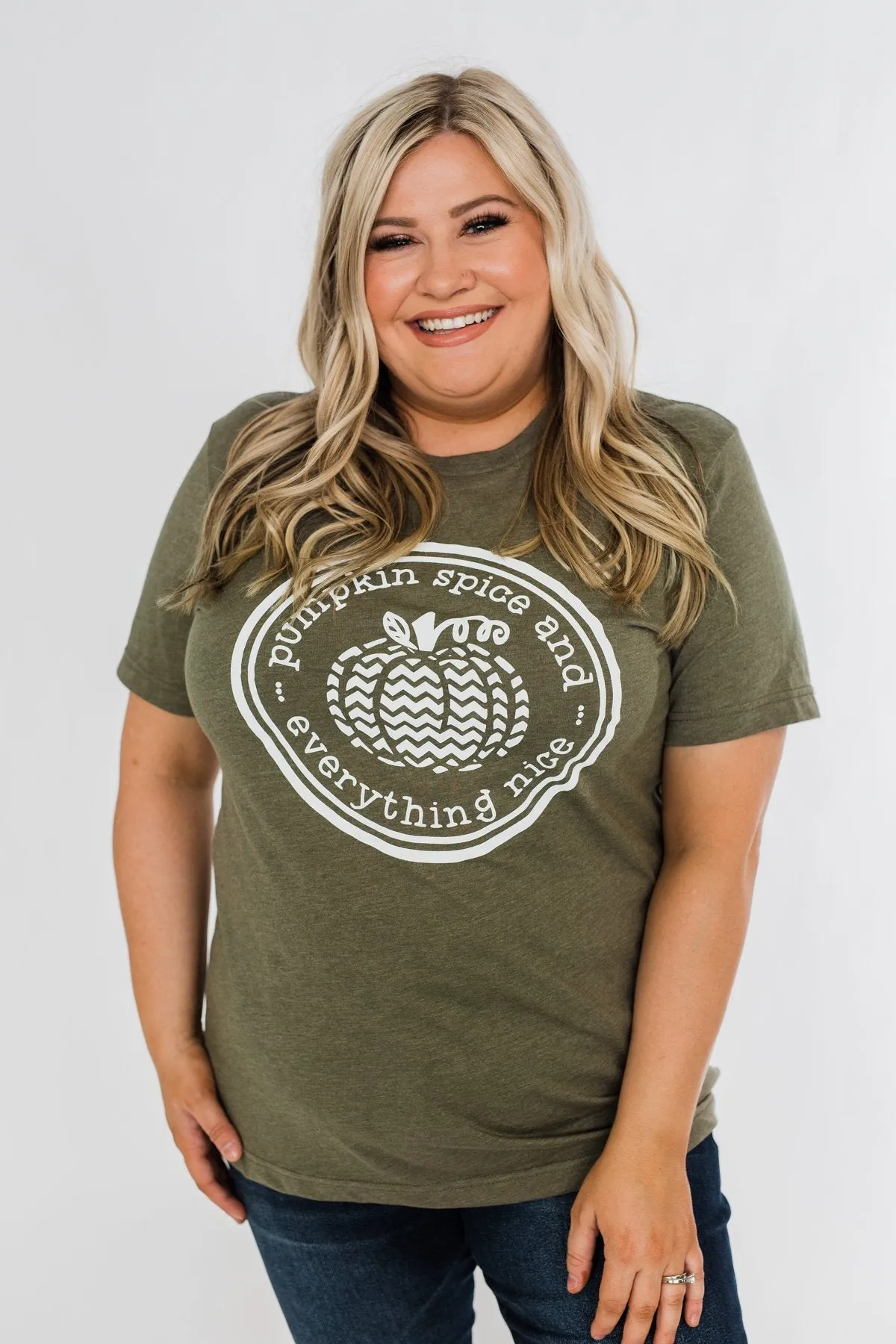 Pumpkin Spice And Everything Nice Graphic Tee- Olive