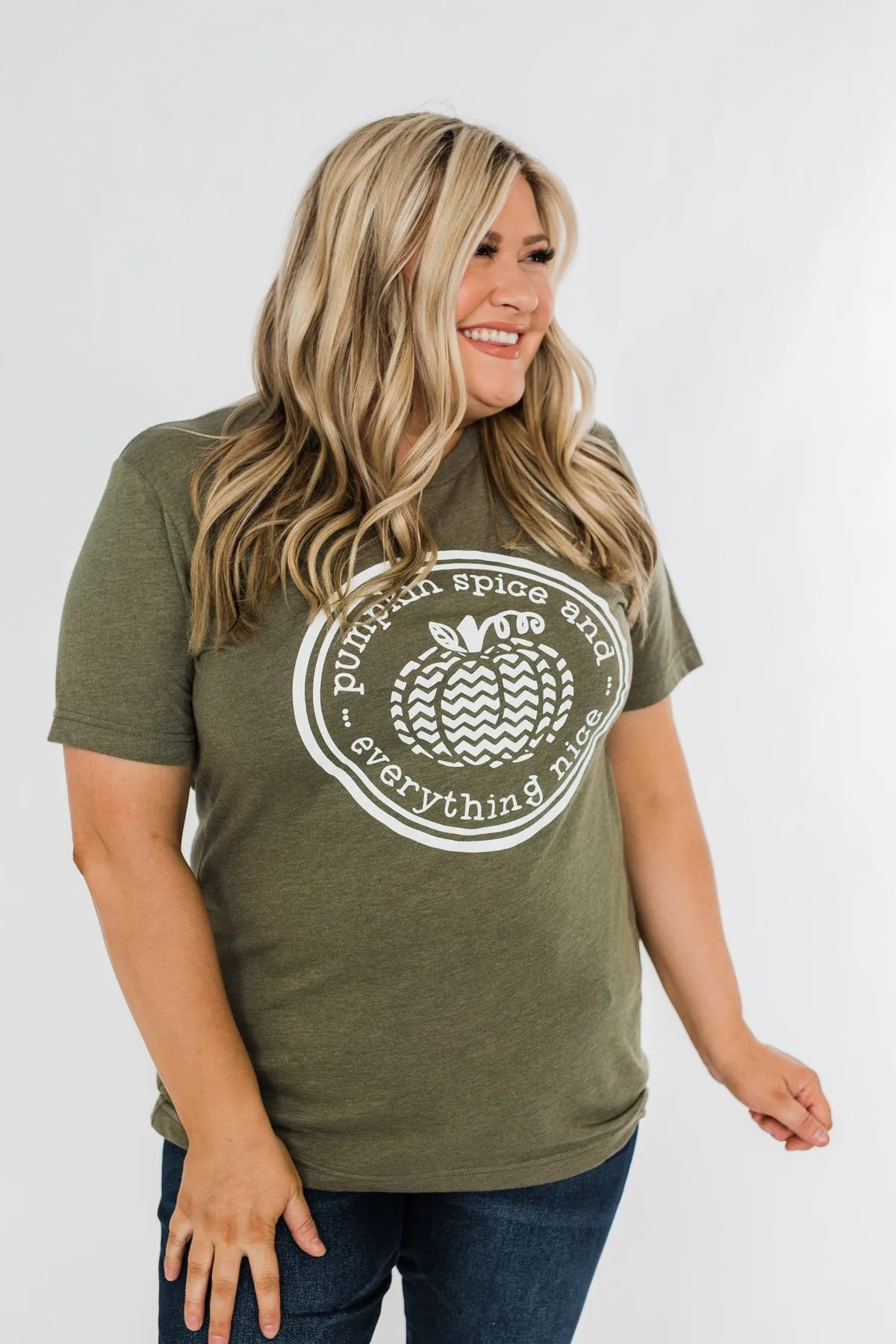 Pumpkin Spice And Everything Nice Graphic Tee- Olive