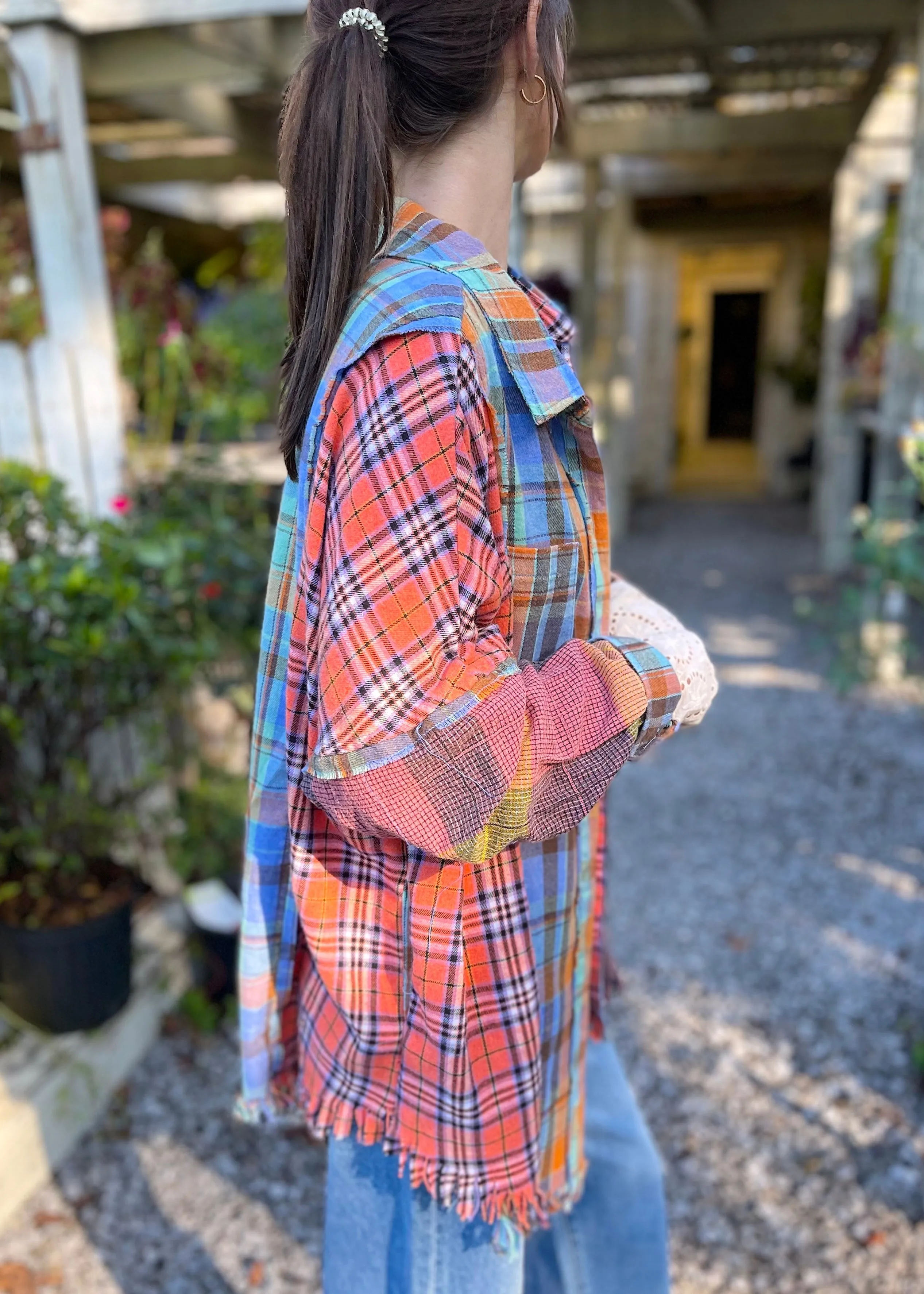 Punkin Plaid Mixed Button Down Top