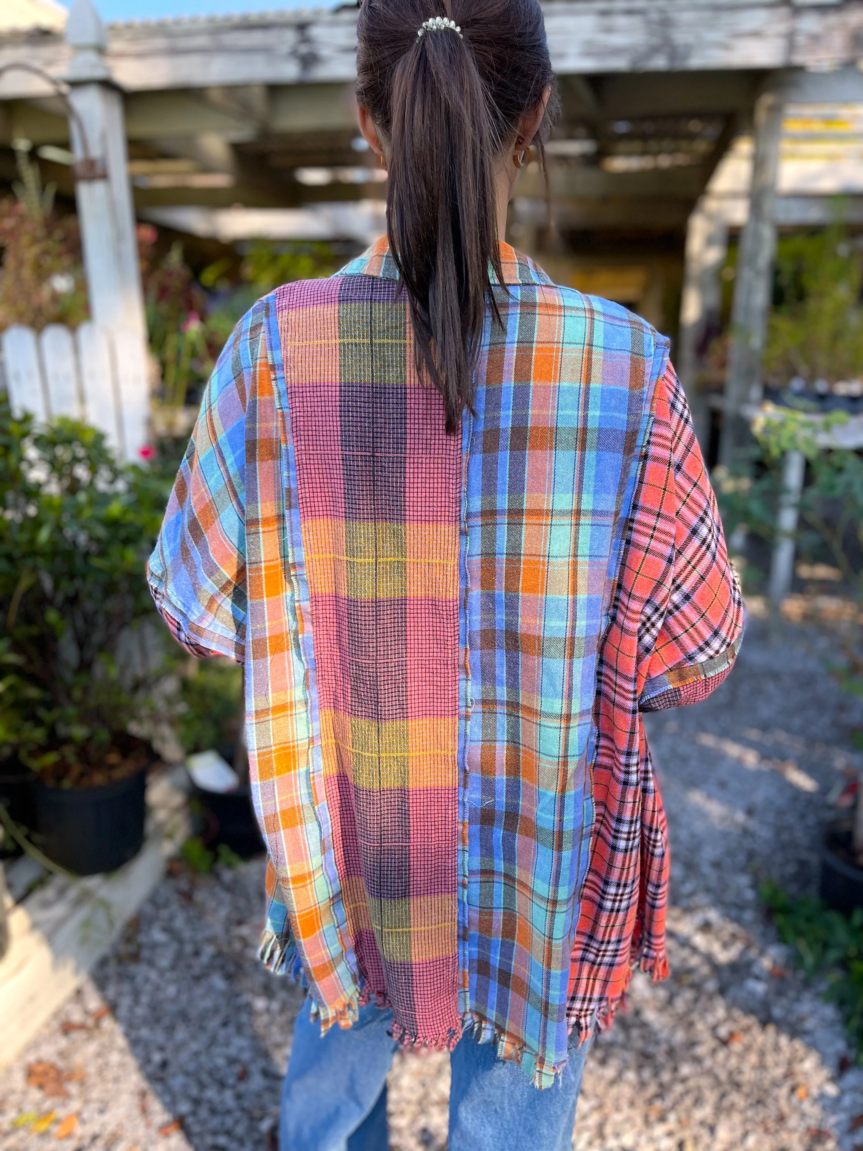 Punkin Plaid Mixed Button Down Top