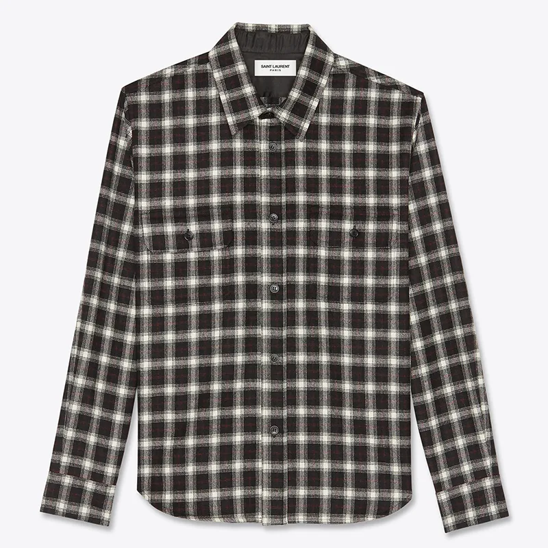 Saint Laurent  |Button-down Gingham Other Plaid Patterns Wool Street Style