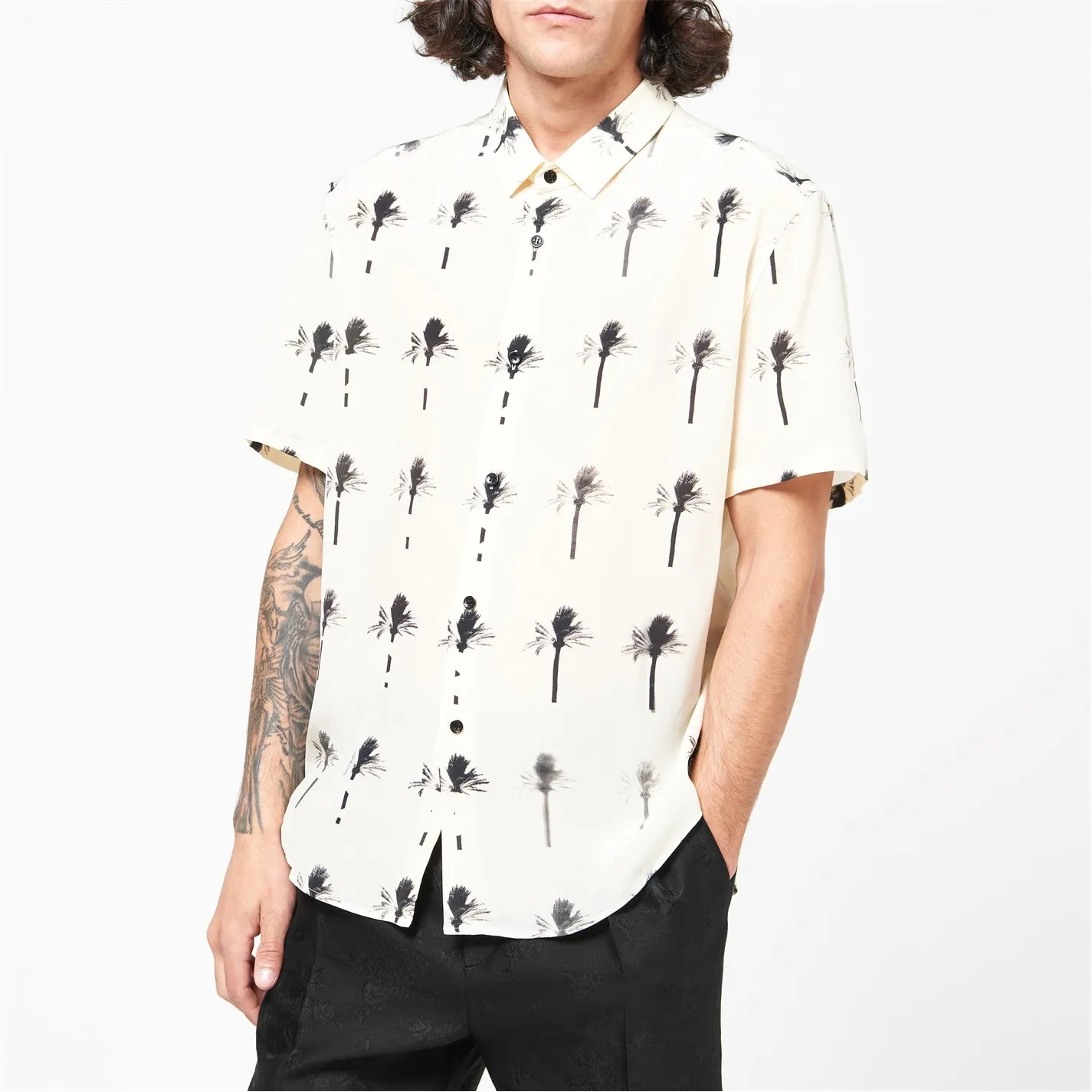 Saint Laurent  |Button-down Monogram Unisex Street Style Short Sleeves Logo