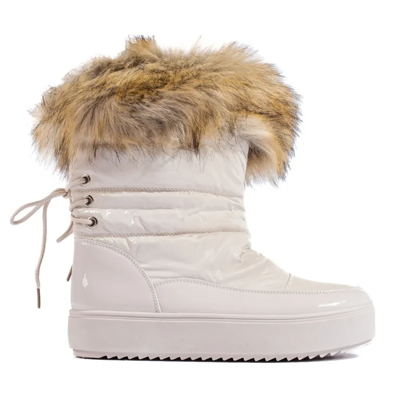 Shelovet women's cream snow boots with fur golden