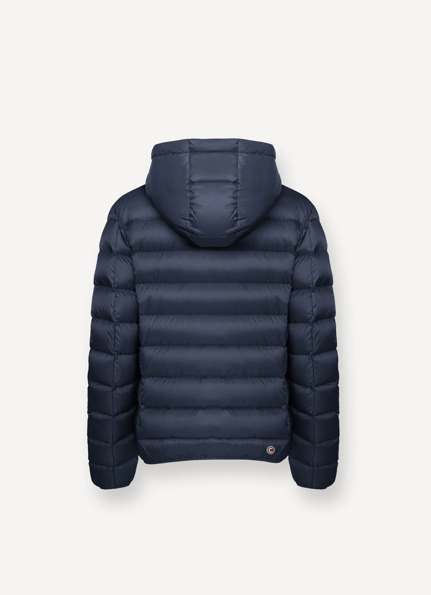 Short down jacket with attached hood-