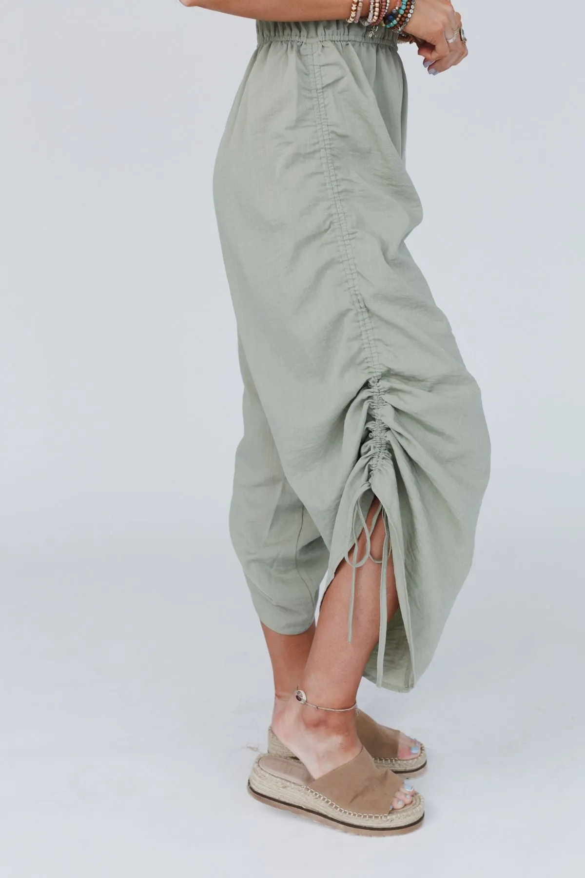 Side By Side Ruched Jumpsuit - Sage