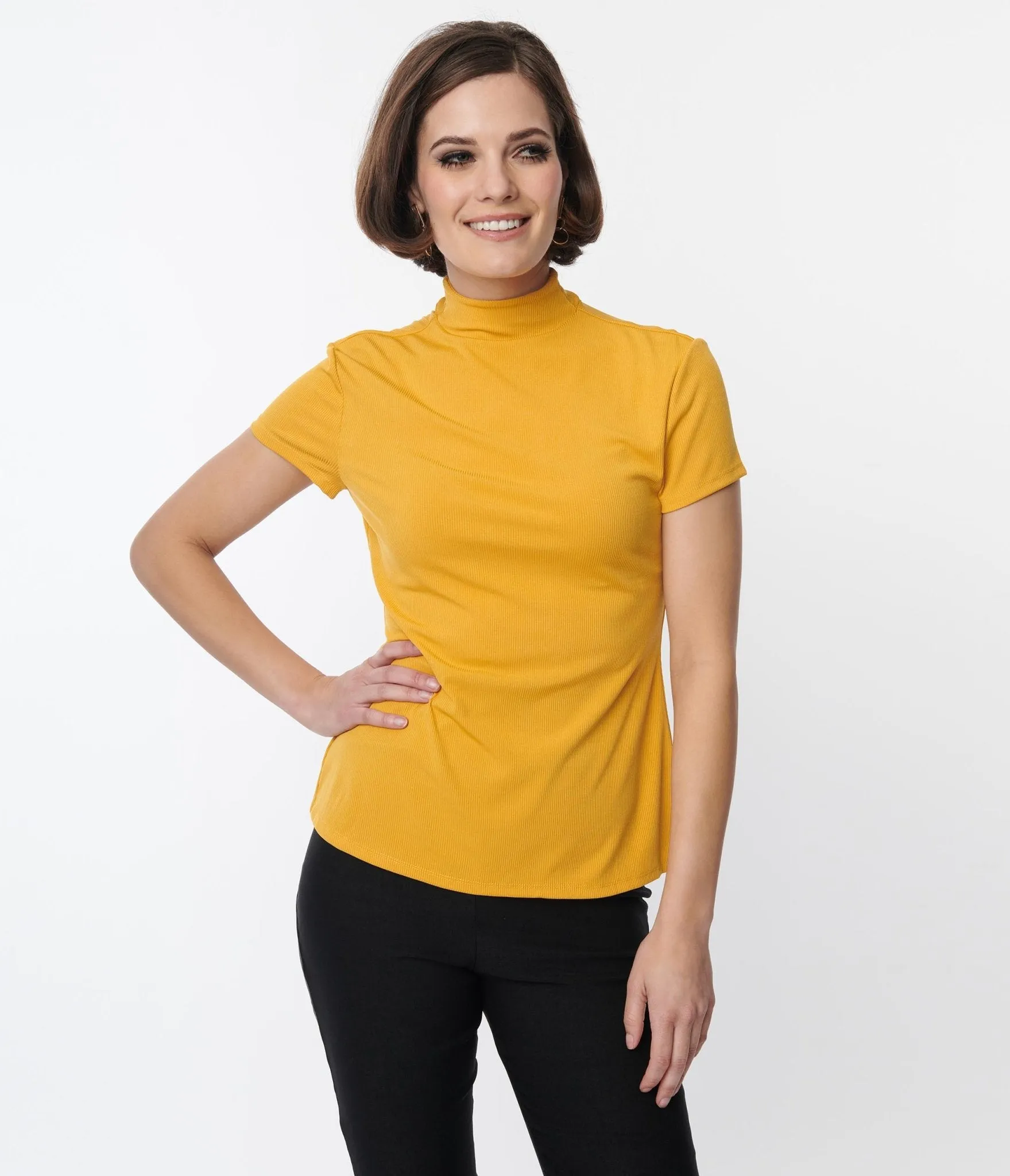 Smak Parlour Mustard Mock Turtleneck It Girl Top