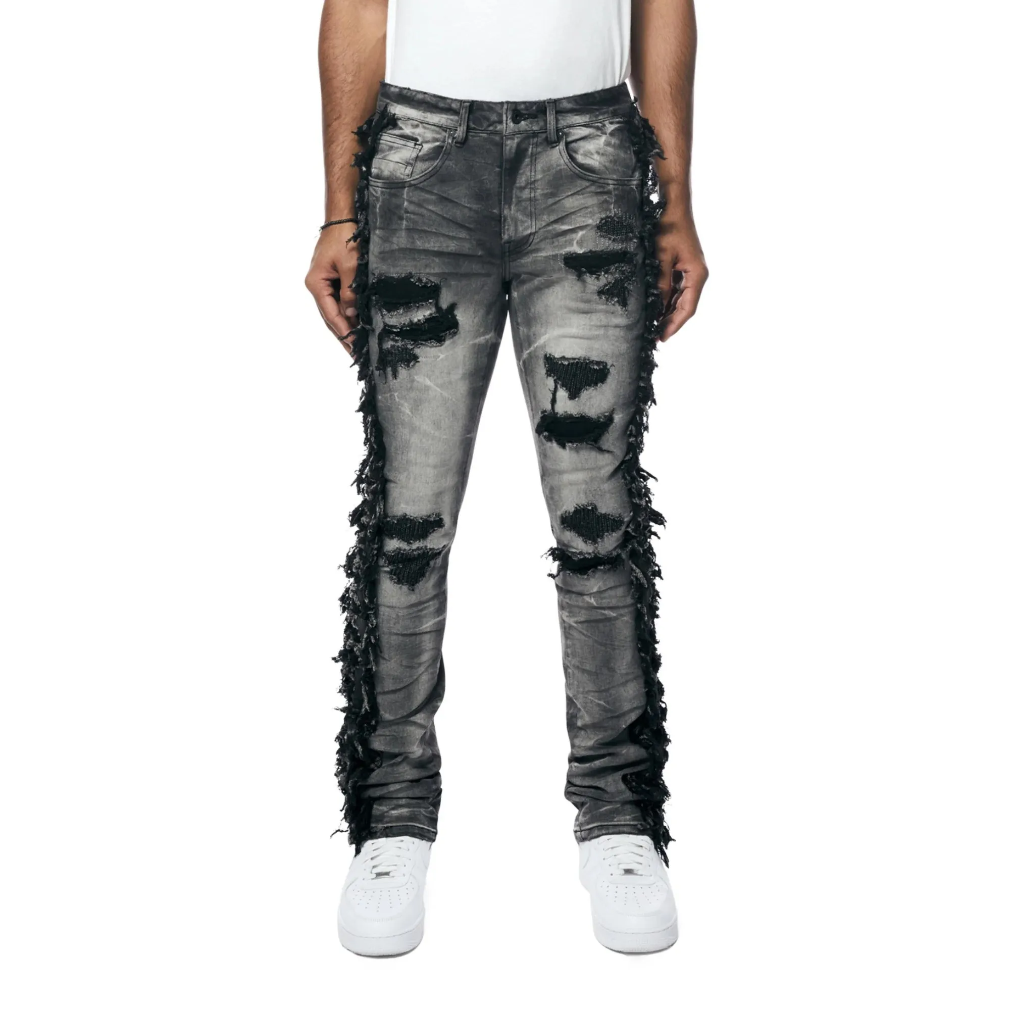 SMOKE RISE Frayed Stacked Denim Jeans