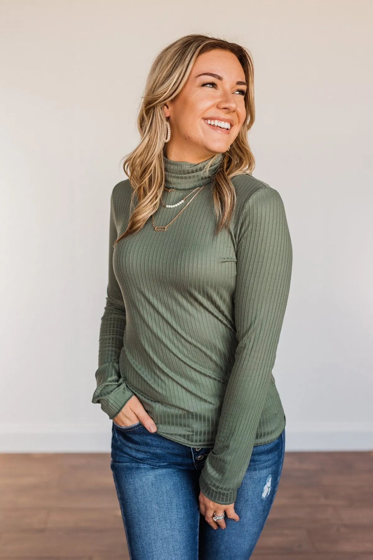 Smooth Sailing Turtle Neck Top- Dark Sage