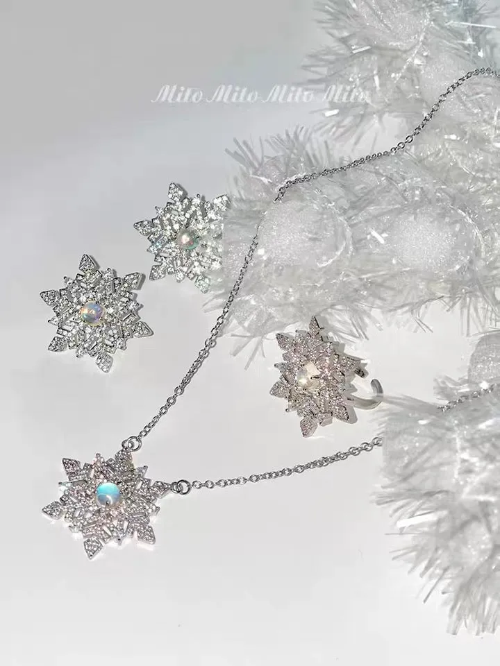 Snow night snowflakes earrings /necklace / ring