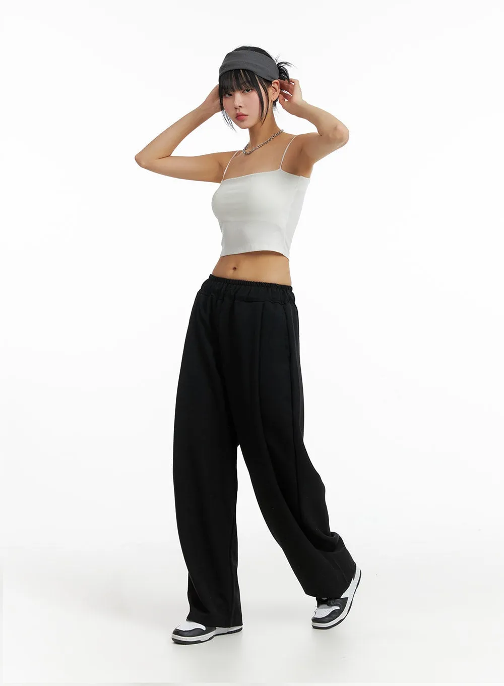 Solid Elastic Waist Trousers IF402