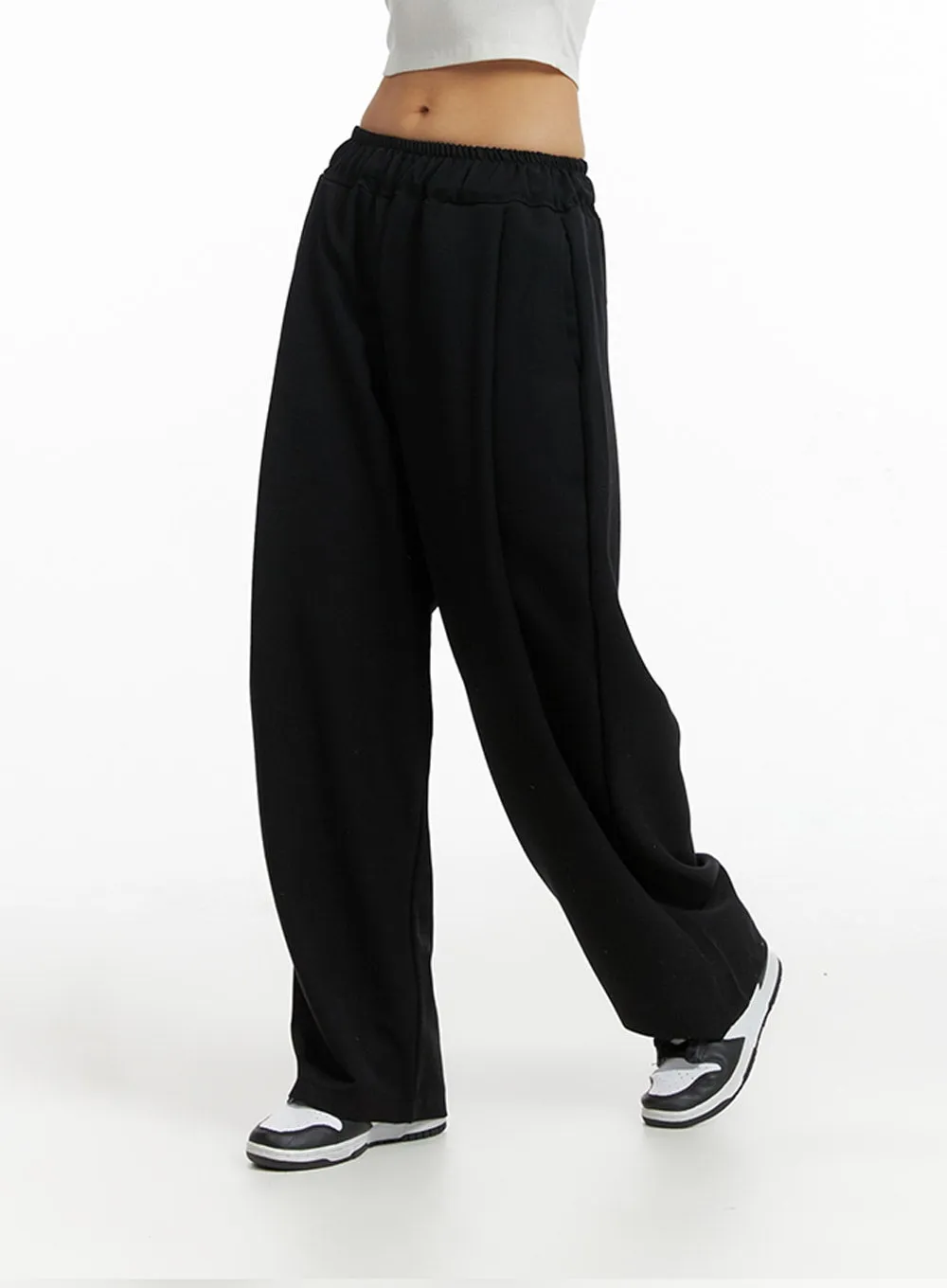 Solid Elastic Waist Trousers IF402