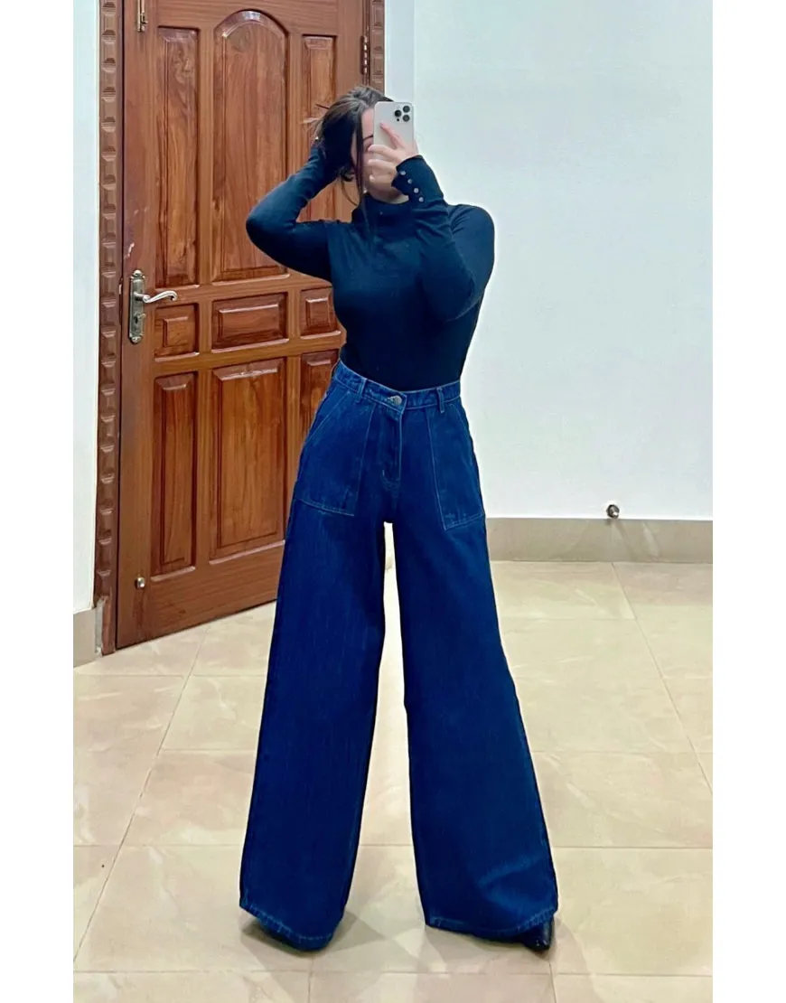 Super Wide Leg Flap Pocket Dark Wash