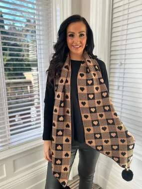 Tan Heart Checked Scarf