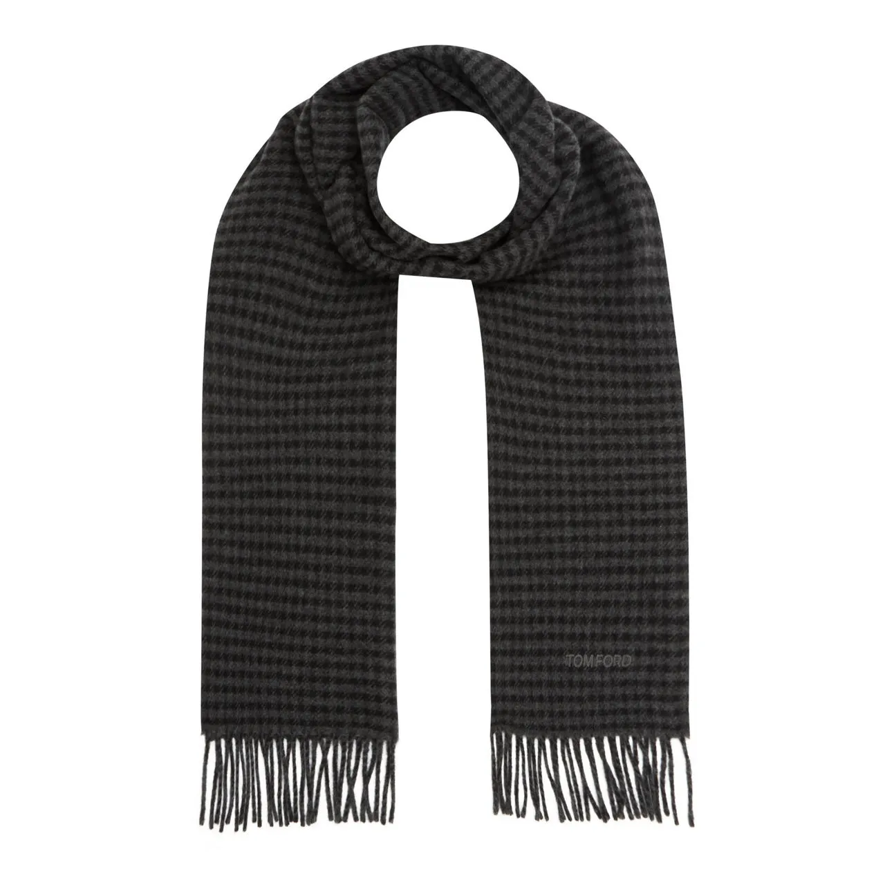 TOM FORD Fringed Check Print Scarf - Grey