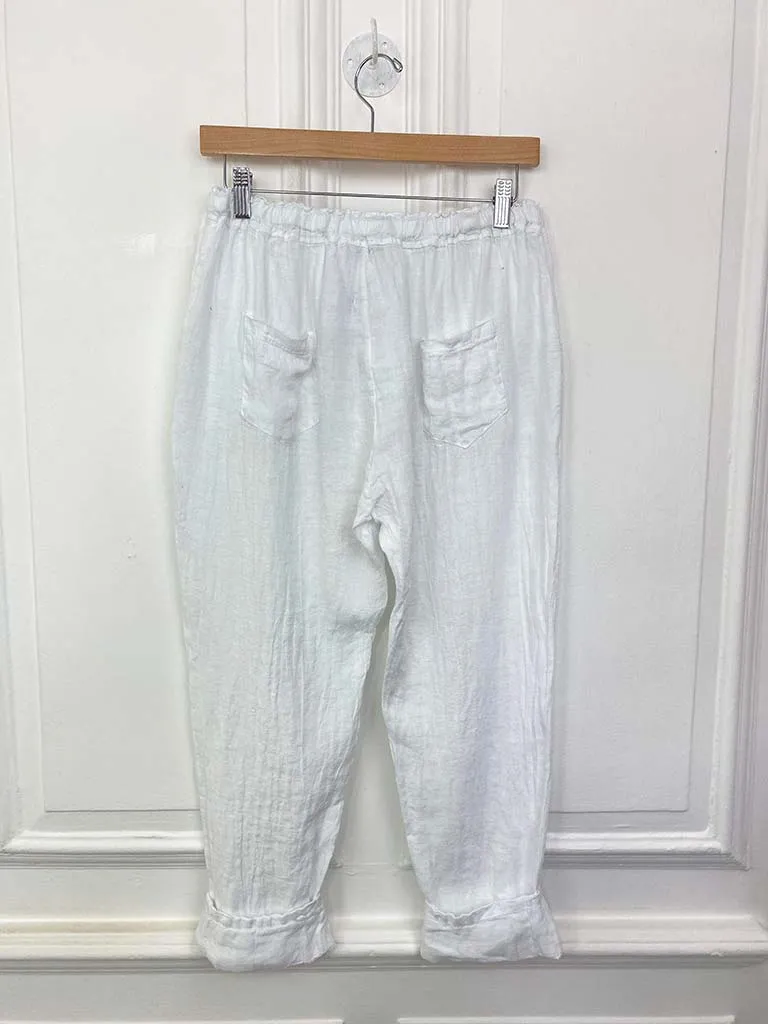 Turn Up Linen Trousers - White