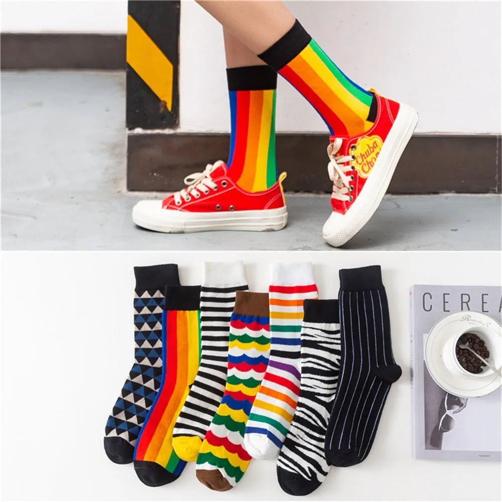 Unisex Winter Fashion Rainbow Print Colorful Funny Art Dress Socks