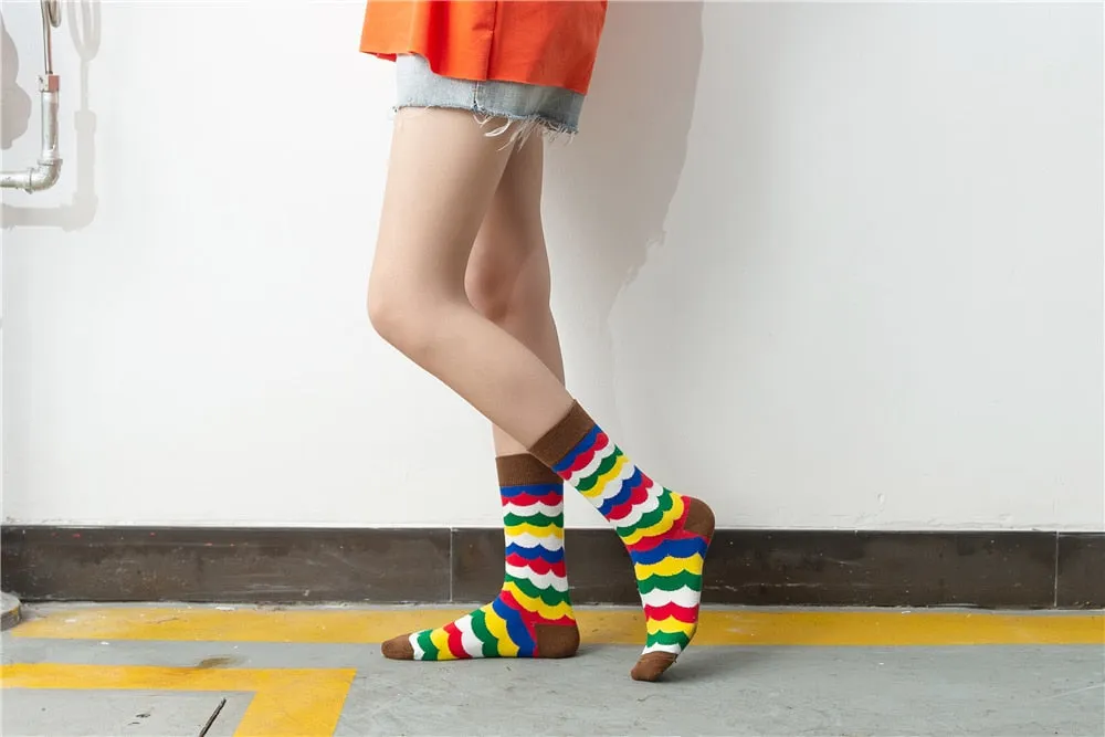 Unisex Winter Fashion Rainbow Print Colorful Funny Art Dress Socks