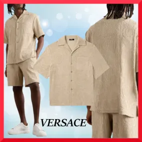 VERSACE  |Button-down Monogram Unisex Street Style Cotton