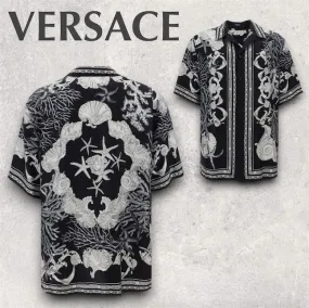 VERSACE  |Button-down Paisley Monogram Tropical Patterns Unisex Silk