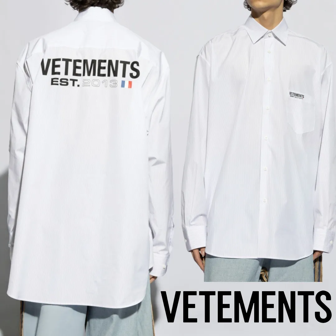 VETEMENTS  |Button-down Stripes Unisex Street Style Long Sleeves Cotton