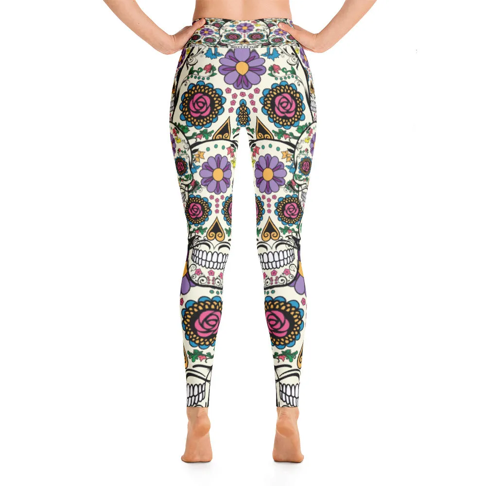 Violet Sugar Skull Yoga Leggings