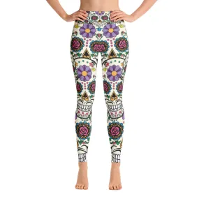 Violet Sugar Skull Yoga Leggings