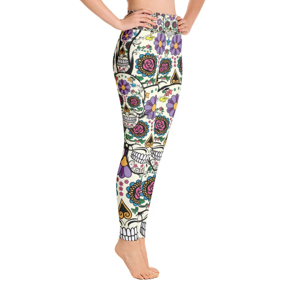 Violet Sugar Skull Yoga Leggings