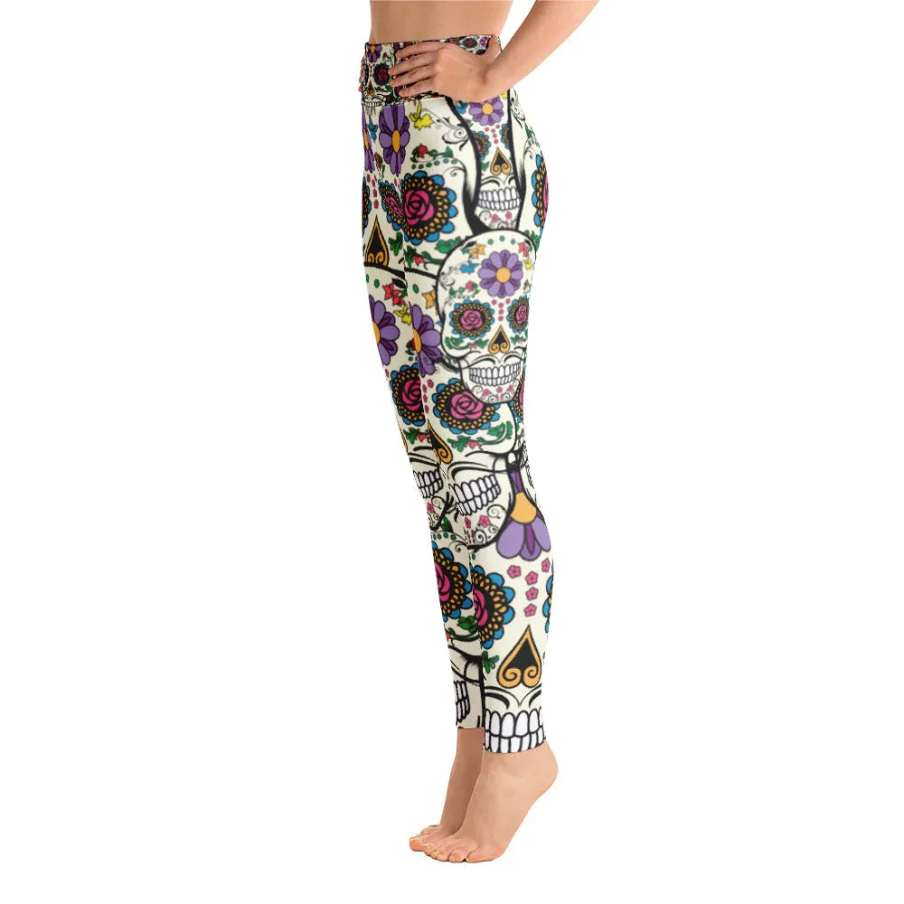 Violet Sugar Skull Yoga Leggings