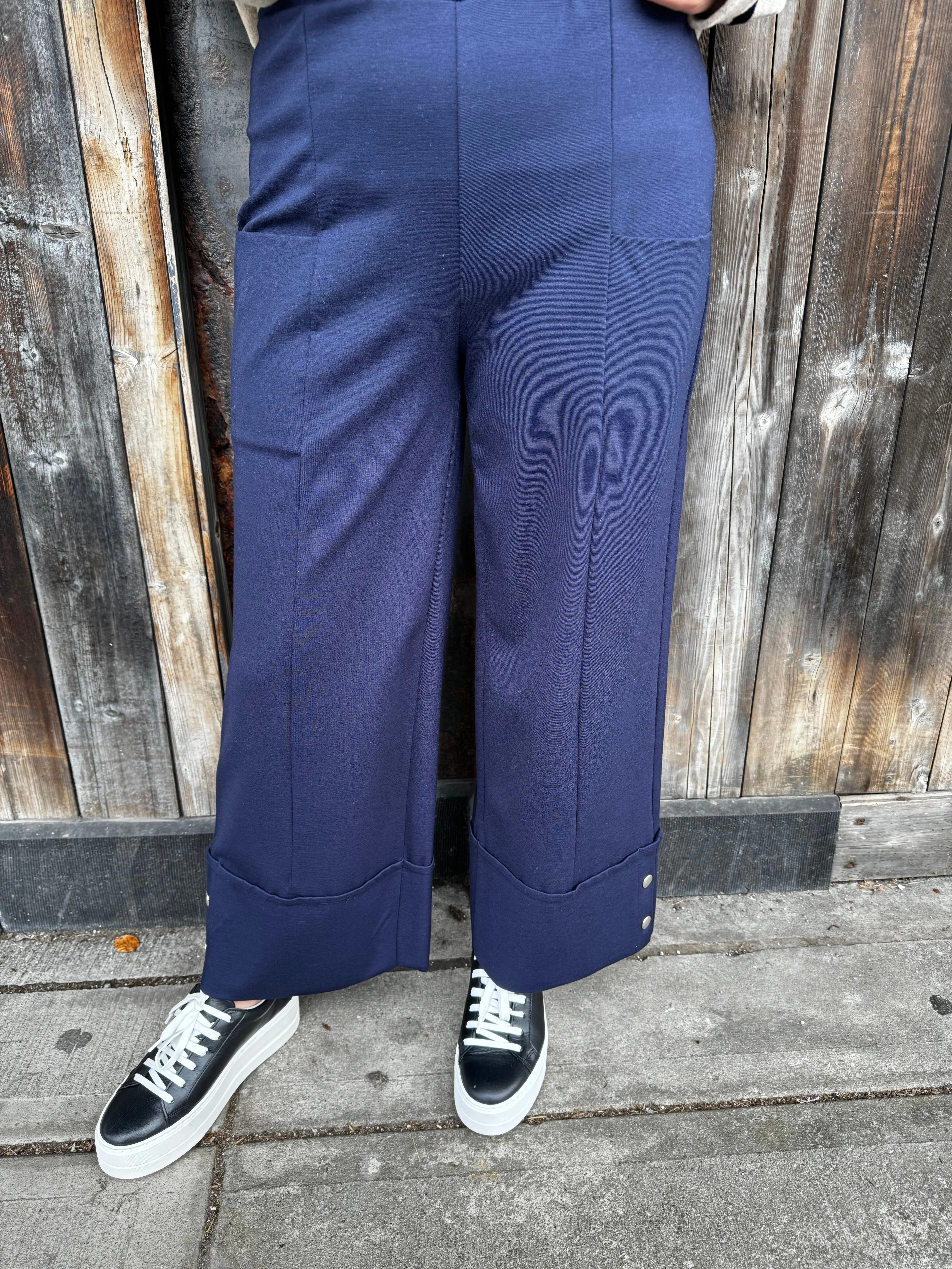 W23155 Turn Up Trouser with Buttons Navy