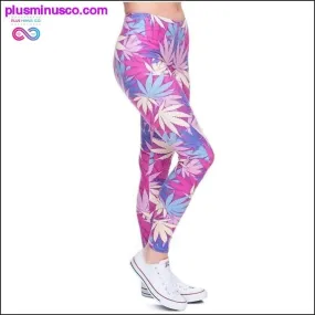 Weed Pink Leaves Print Women Leggings Fitness Breathable