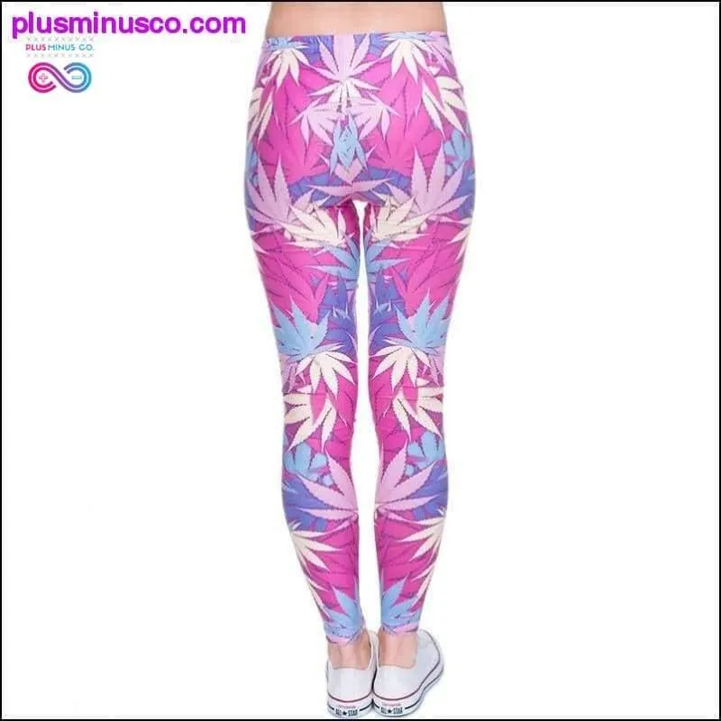 Weed Pink Leaves Print Women Leggings Fitness Breathable