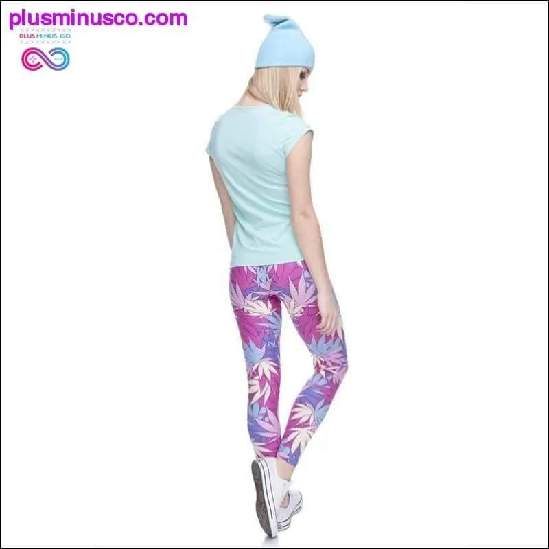 Weed Pink Leaves Print Women Leggings Fitness Breathable