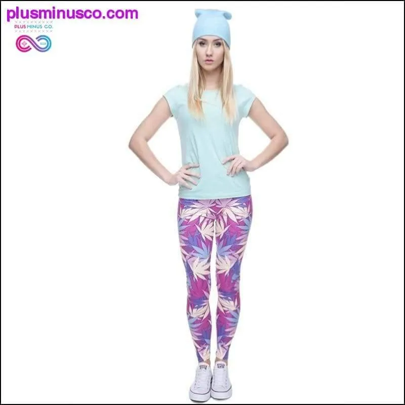 Weed Pink Leaves Print Women Leggings Fitness Breathable