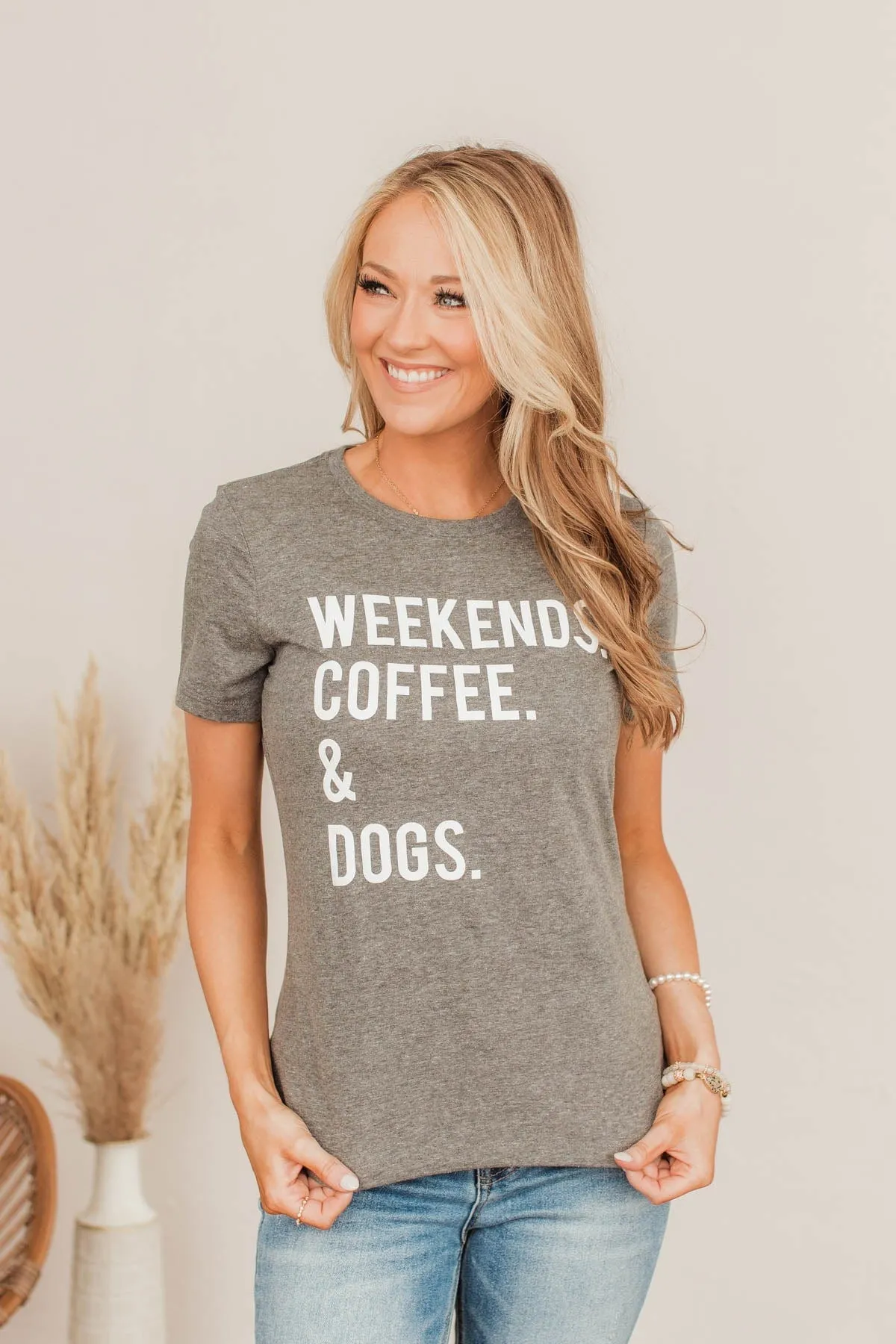 Weekends. Coffee. & Dogs. Graphic Tee- Charcoal